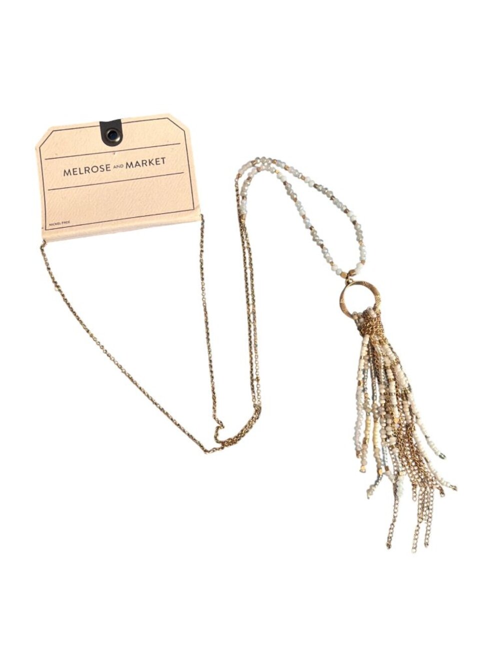 Melrose And Market Gold White Cream Beaded Tassel Necklace Nordstrom New on Card